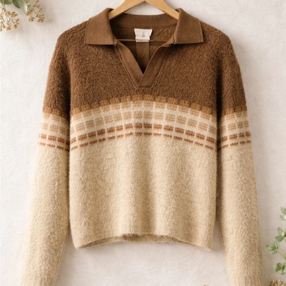 Vintage Grandpa Fuzzy Polo Sweater Size Medium